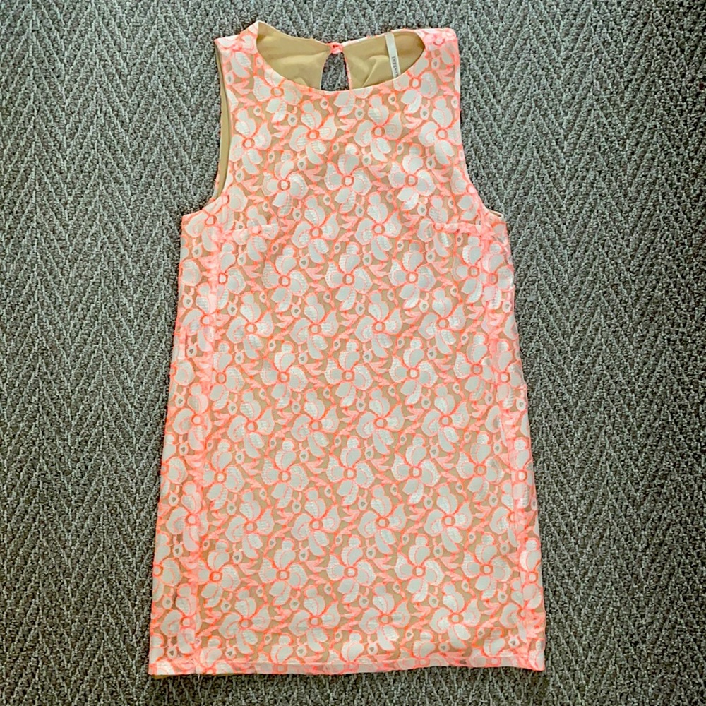 White floral shift dress with orange detail